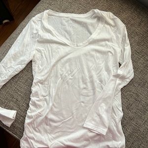 White V neck maternity long sleeve T